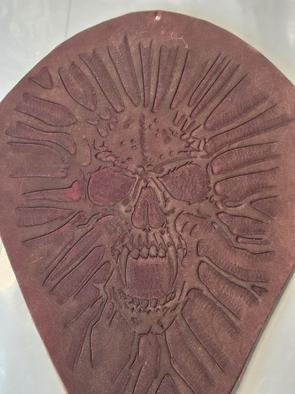 100% Hand Tooled Leather Top For Chopper, Bobber Harley Seat In Your Face Skull